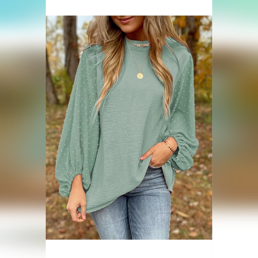 Seafoam Green Blouse with Balloon Sleeves